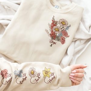 Custom Birth Month Flower On Sleeves For Mom, Grandma - Personalized Sweatshirt