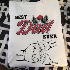 Best Dad Ever Fist Bump Custom Kids' Names - PersonalizedOne Size Shirt